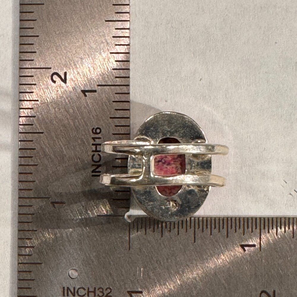 Statement Pink Stone Ring - Split Silver Band - image 5